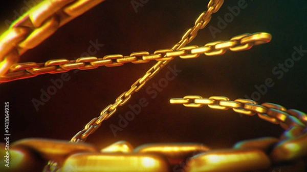 Fototapeta Golden chain on black background showing strength and connection