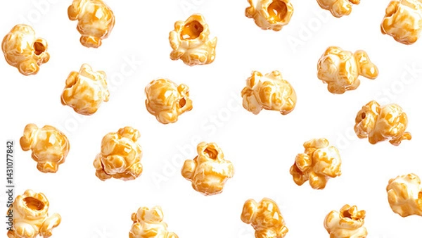 Fototapeta Top view of caramel popcorn isolated on transparent background.