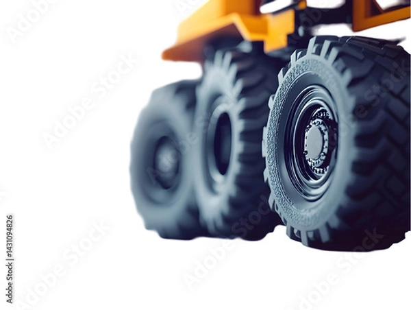 Fototapeta Close-up of heavy-duty vehicle tires.  Powerful, durable, robust, off-road, industrial, large, strong, machine, engineering, transport,  construction,  heavy-duty,  powerful,  equipment,  work,  terra