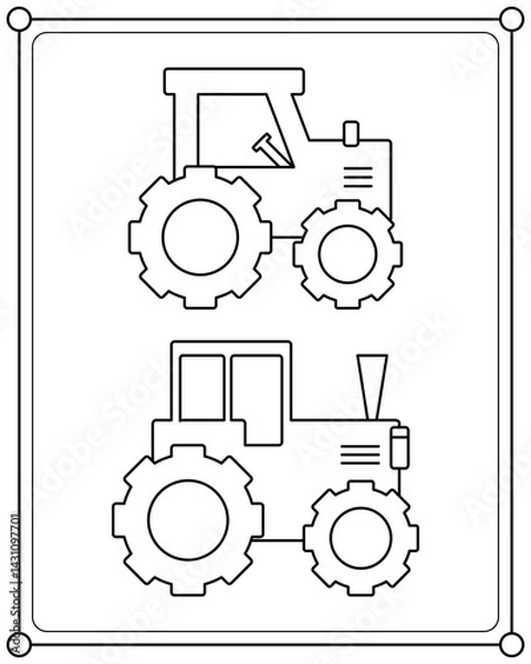 Fototapeta Cute tractor suitable for children's coloring page vector illustration