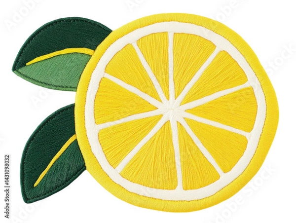 Obraz isolated transparent Background. Bright lemon slice with green leaves, perfect for summer themes and vibrant designs