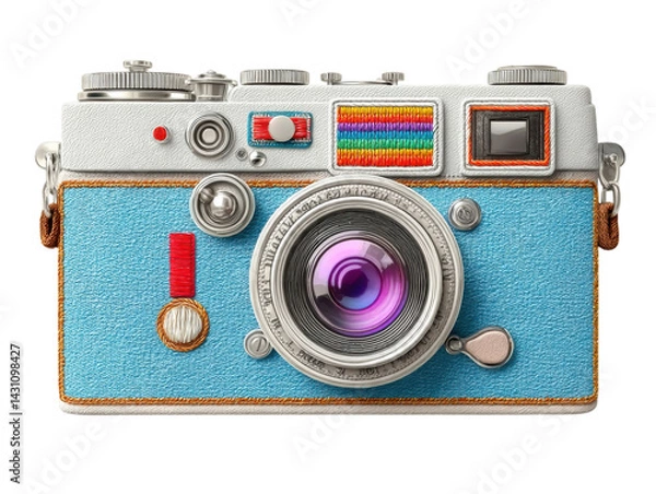 Obraz isolated transparent Background. retro camera with colorful embroidery and stylish design, perfect for photography lovers
