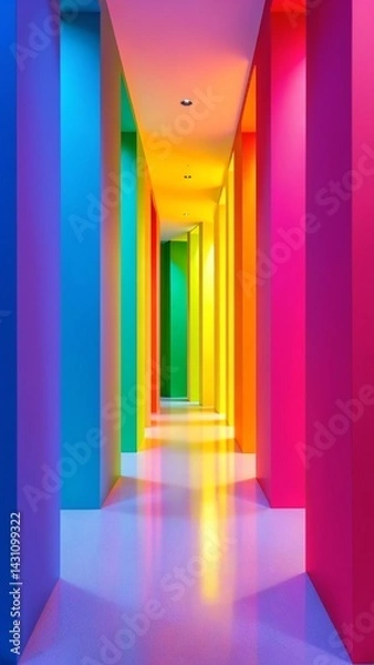 Fototapeta Hallway of vibrant color columns creating a visually stunning and contemporary ambiance