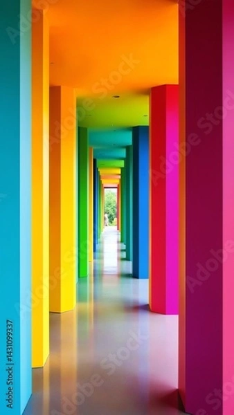 Fototapeta Hallway of vibrant color columns creating a visually stunning and contemporary ambiance