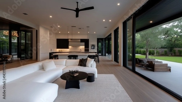 Obraz Modern open-plan living space, seamlessly blending indoor and outdoor areas
