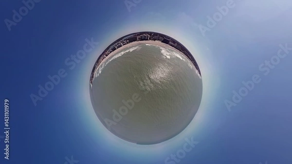 Fototapeta A tiny planet aerial view on a sunny day of the beach at Venice in Florida, USA