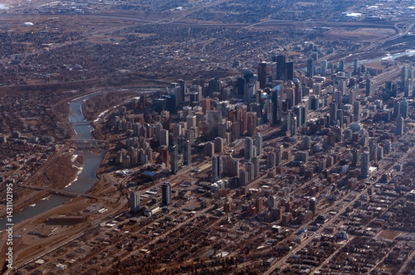 Fototapeta An aerial view of downtown Calgary in Alberta, Canada