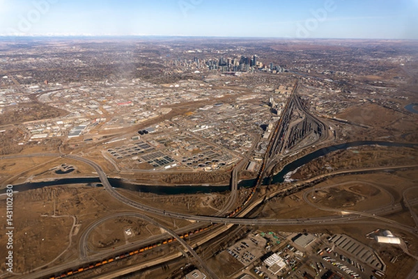 Fototapeta An aerial view of downtown Calgary in Alberta, Canada