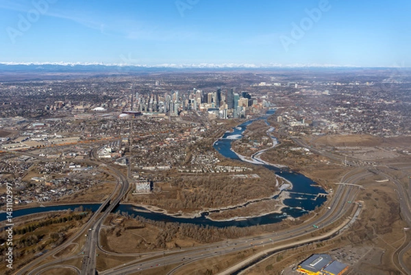 Fototapeta An aerial view of downtown Calgary in Alberta, Canada