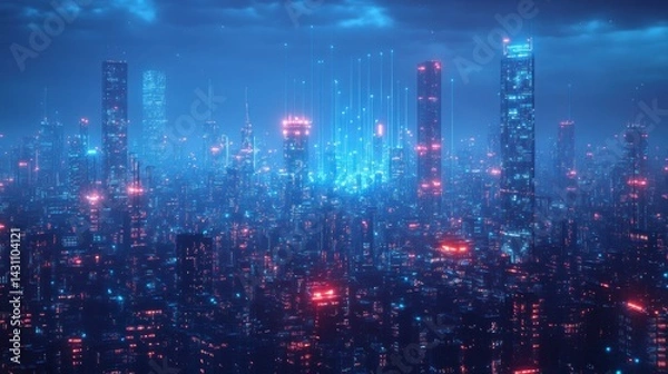 Fototapeta Cyberpunk Cityscape: Neon Lights Illuminate a Futuristic Metropolis at Night