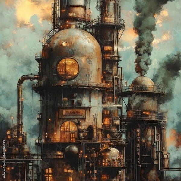 Fototapeta Steampunk Factory at Dusk