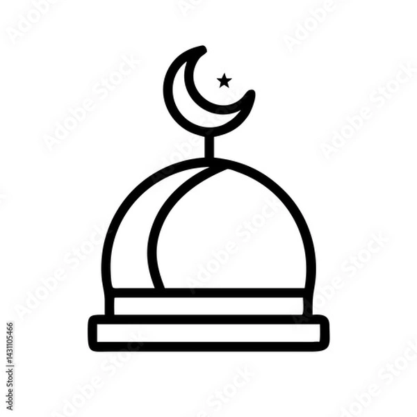 Obraz Minimal mosque dome icon with crescent on top and arched base.