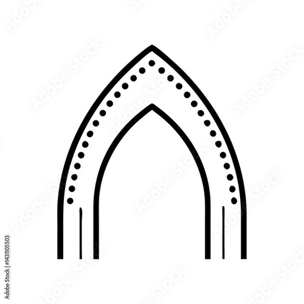 Obraz Outline icon of a Gothic arch with pointed tip and detailed edges.