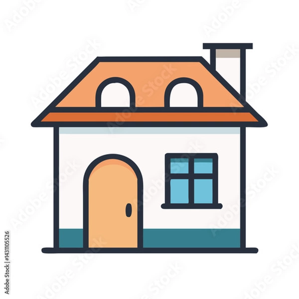 Obraz Small villa icon with tiled roof, shutters, and front door — Mediterranean style.