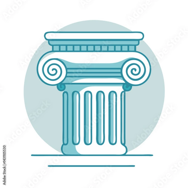 Obraz Icon of a classical Greek column with fluted shaft and ornate capital, flat design style.