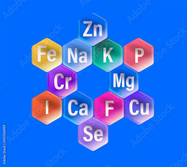 Fototapeta Set of microelements (minerals) useful for human health