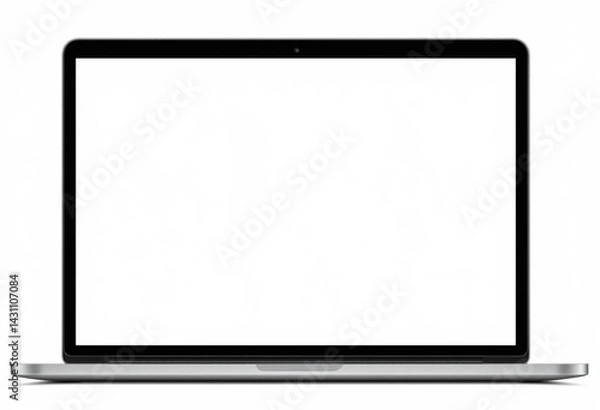 Fototapeta Realistic laptop mockup with blank screen isolated on white background, perspective laptop mock up.