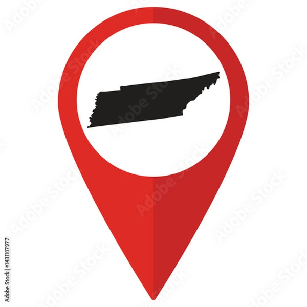 Fototapeta Tennessee state map. Map of Tennessee state on map pinpoint in red color