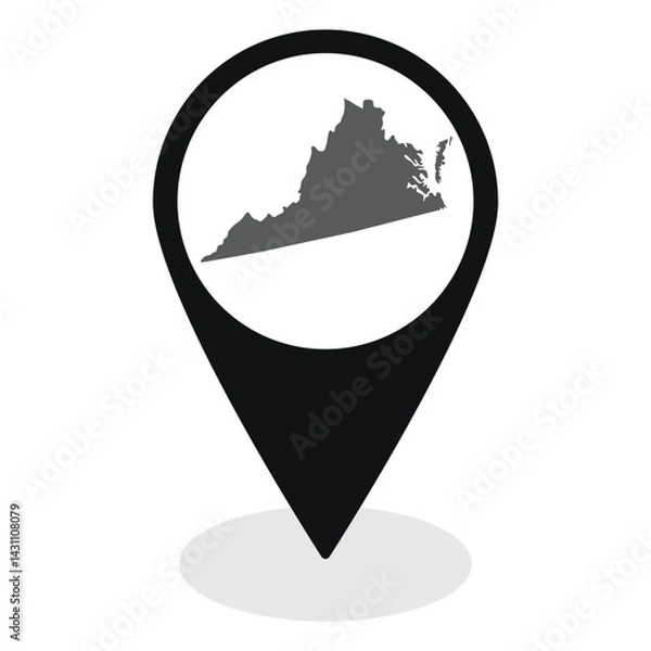 Obraz Virginia state map. Map of Virginia state on map pinpoint in black color