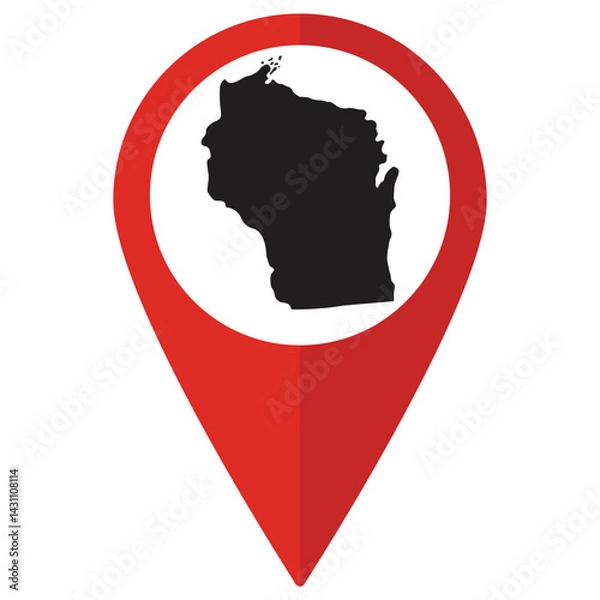 Fototapeta Wisconsin state map. Map of Wisconsin state on map pinpoint in red color