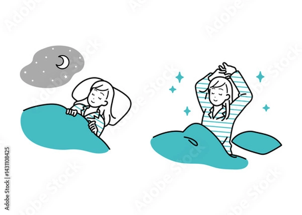 Obraz 睡眠　快眠　ライフスタイル　女性イラストセット
