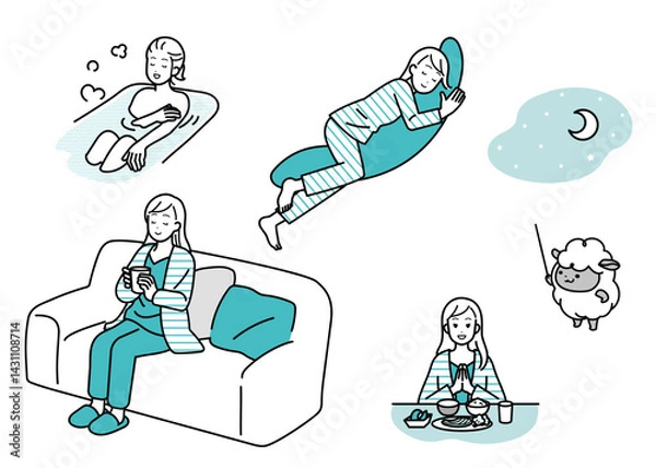 Obraz 睡眠　健康イラストセット
