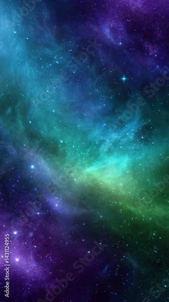 Fototapeta Captivating cosmic vista of a nebula with vibrant hues of teal green and deep purple creating an ethereal galaxy background for space exploration