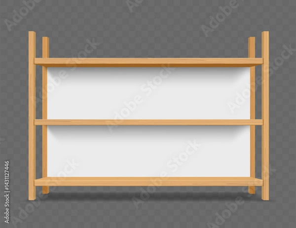 Obraz Blank empty wooden trade stands shop racks. Storefronts shelves isolated on transparent background. Vector mockup