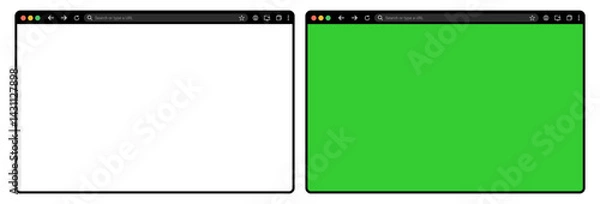 Fototapeta Browser window website mockup template with PNG and green screen or chroma key screen, featuring frames for PC, laptop, tablet, and mobile  for UI and web design presentations.