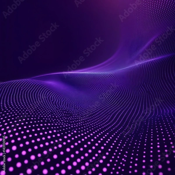 Fototapeta Glowing purple digital wave futuristic flow dots abstract technology landscape neon motion background image