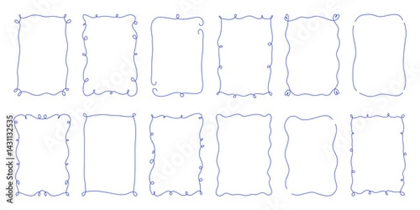 Fototapeta Set of simple curly line vertical frames. Trendy templates for wedding invitations, for birthday cards, menu, etc. Squiggly and wavy borders.