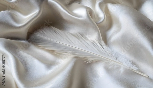 Fototapeta A feather resting on soft fabric, macro photography, stock photo, professional color grading, 