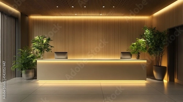 Fototapeta Modern minimalist hotel reception desk design.