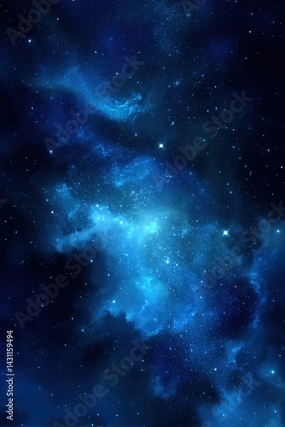 Fototapeta Captivating deep blue nebula and stardust in a cosmic expanse, a breathtaking view of the universe with celestial glow and infinite wonder, a vertical space art