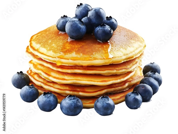 Fototapeta Stack of pancakes topped with blueberries and syrup (1)
