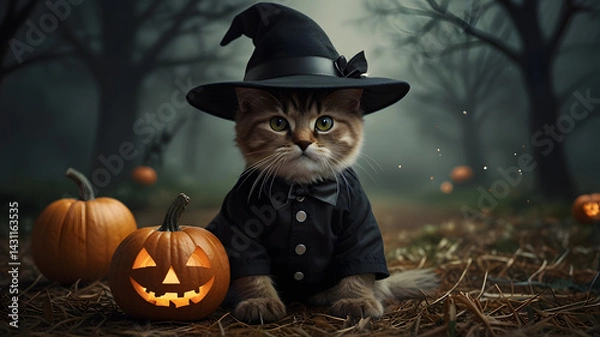 Obraz halloween cat with pumpkin