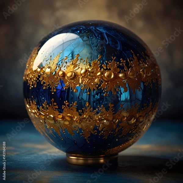 Fototapeta golden christmas ball on blue background