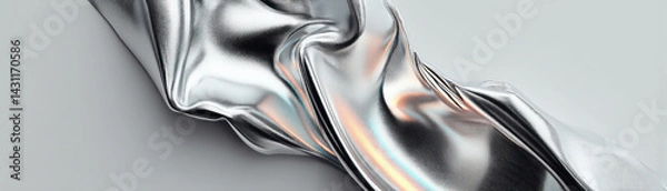 Fototapeta Dynamic metallic fabric movement in abstract minimalist art studio setting - close-up visual flow