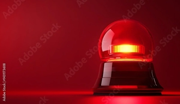 Fototapeta Red flashing siren light on a dark red background, an emergency service lamp for the alarm and night vision of a police car or fire station.