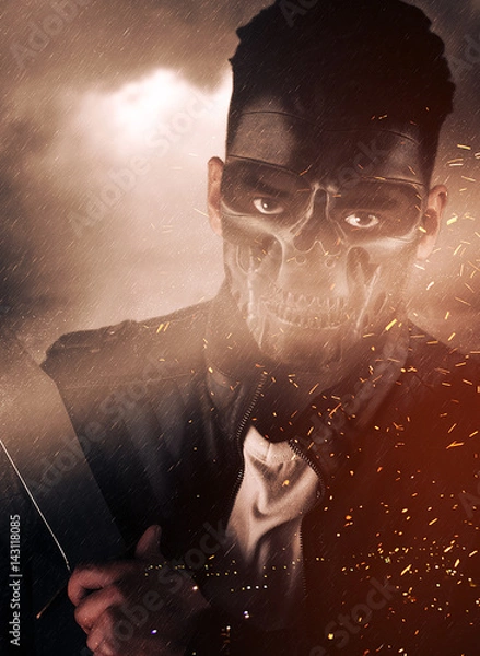 Fototapeta Warrior with a robotic mask 