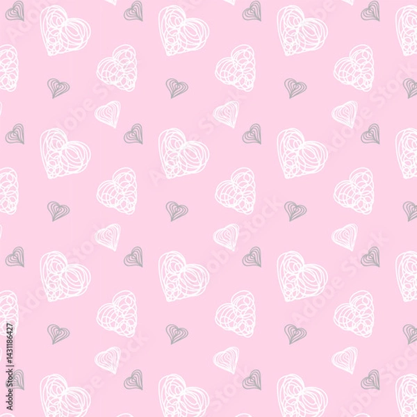 Fototapeta Pink background with abstract hearts.Vector seamless pattern with abstract hearts on a colored background.