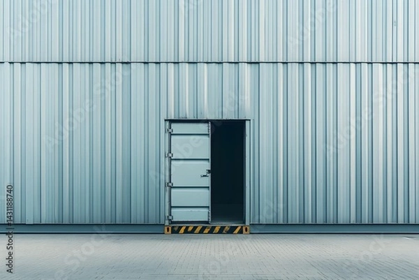 Fototapeta A gray shipping container with an open door, front view, clean background, professional photography.