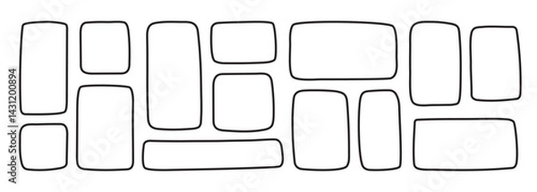 Obraz Set of hand-drawn simple white textbox frames with black outlines. Freehand rectangles, squares, irregular shapes in doodle style.