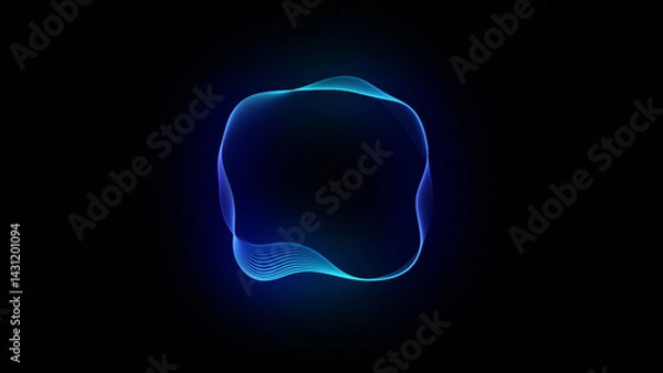 Fototapeta Abstract glowing neon lines forming a blue gradient futuristic 3d shape. Digital technology, big data, artificial intelligence, and virtual assistant concept. Sound waves and audio spectrum. 