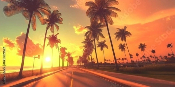 Fototapeta Explore the Palm-Lined Roads of California on an American Miami Road Trip.
