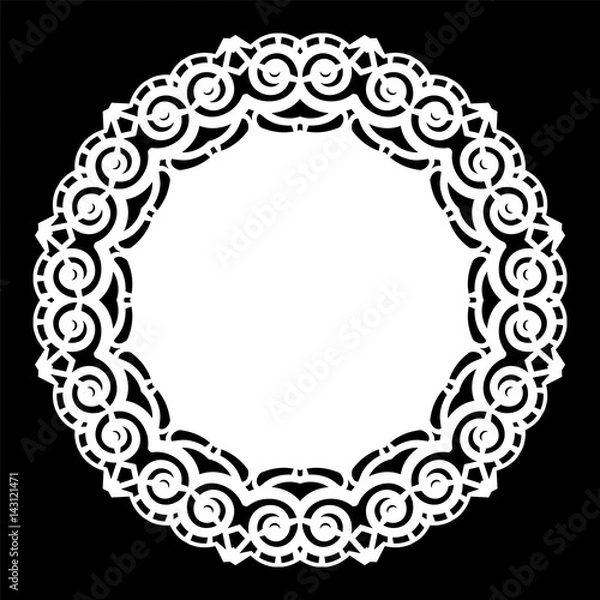 Fototapeta Lace round paper doily, lacy snowflake, greeting element, laser cut  template, doily to decorate the cake,  vector illustrations.