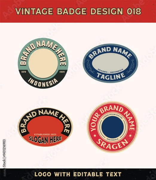 Fototapeta Vintage badge logo design template with the text editable for clothing and apparel