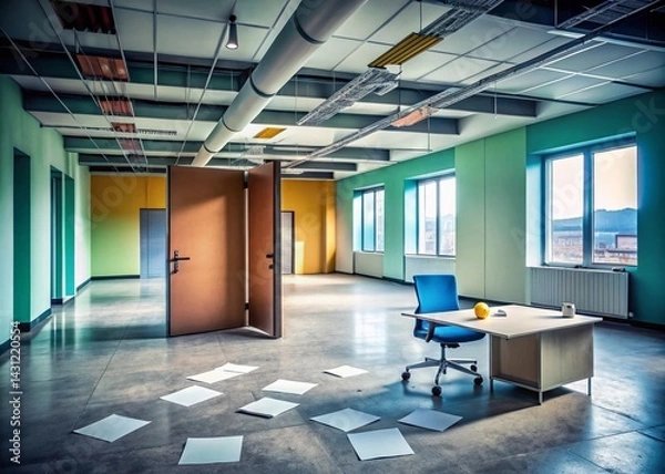 Obraz Empty Office Space, Business Closure, Bankruptcy, Contract Termination, Closed Doors