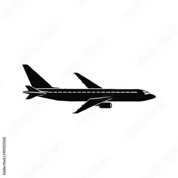 Fototapeta Jet plane side view icon silhouette vector with white background