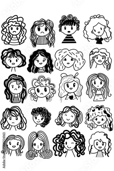 Obraz Hand drawn human faces doodle set. Cartoon vector and illustration, different funny faces.